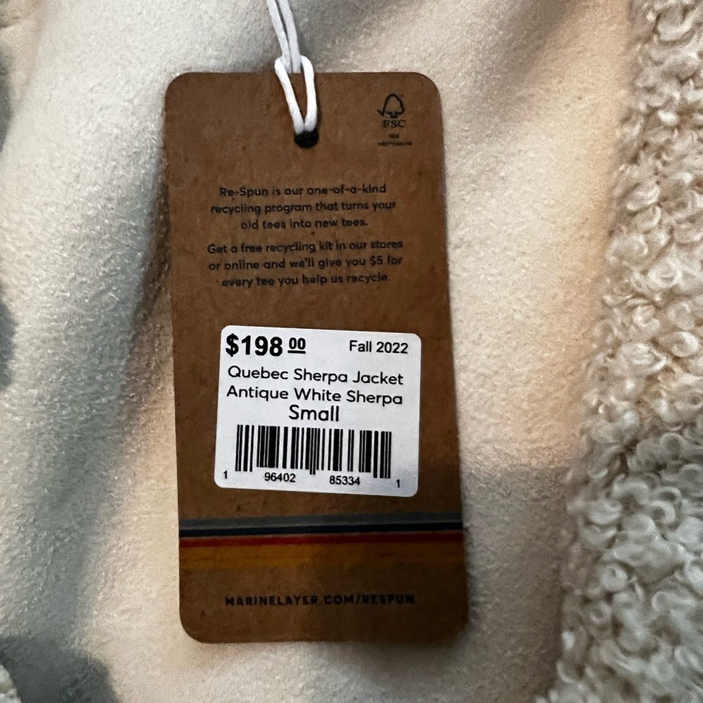 Marine Layer Quebec Sherpa Jacket, Antique White, new with tags, size small - Picture 10 of 10